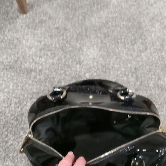 Emporio Armani black patent leather and polyester fuzzy sparkle 2 handle purse - Picture 7 of 7